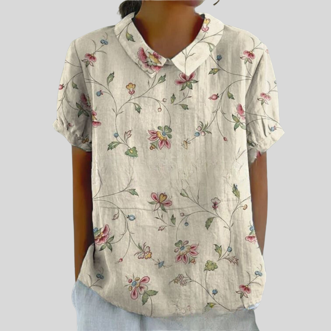Women's Collared Floral Print Casual Top