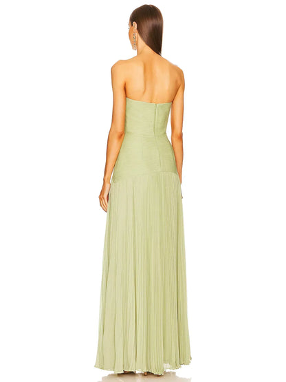 Women's Pleated Bandeau Maxi Dress for Wedding Guests