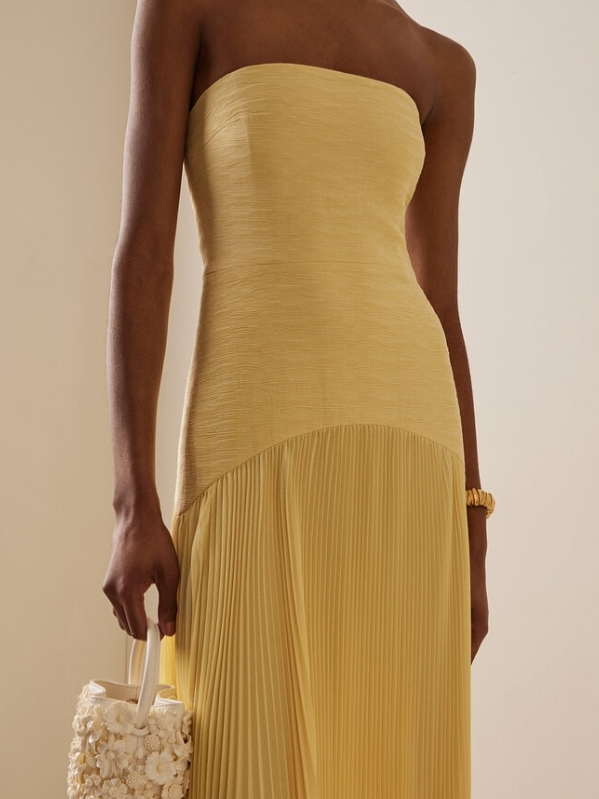 Women's Pleated Bandeau Maxi Dress for Wedding Guests