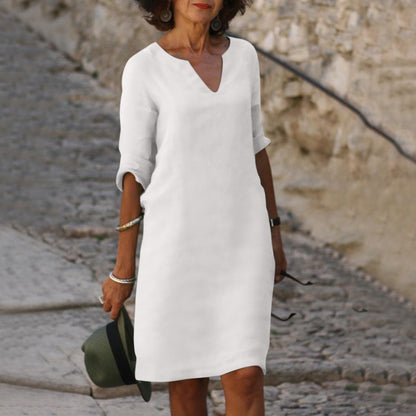 Women's Plain V-Neck Knee-Length Dress