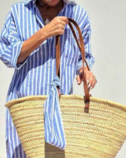 Women's Button-Front Striped Midi Shirt Dress