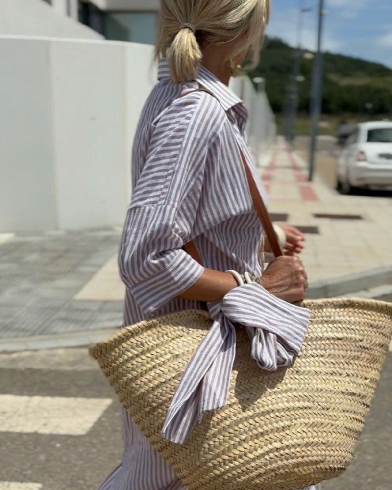 Women's Button-Front Striped Midi Shirt Dress
