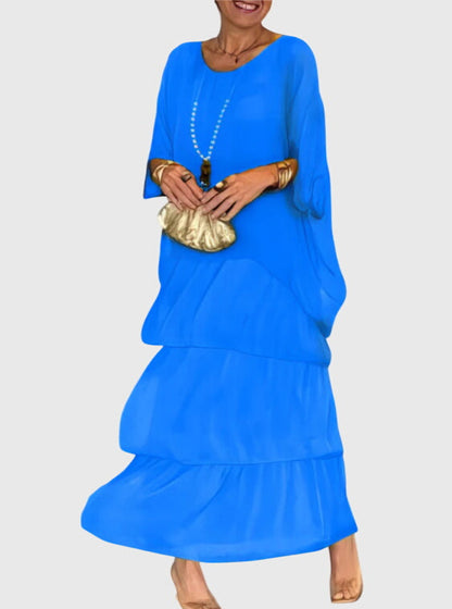Women's Bohemian Tiered Maxi Dress with Built-In Shorts