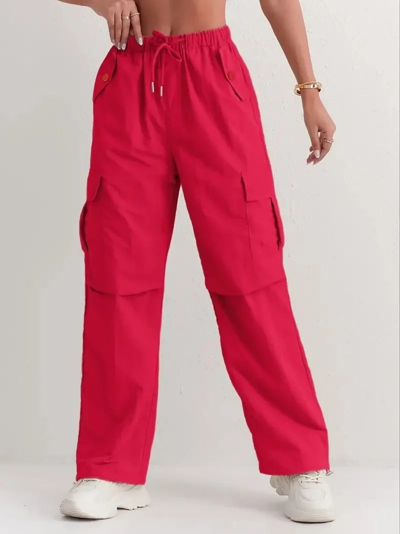 Women's Casual Drawstring Cargo Trousers with Pockets