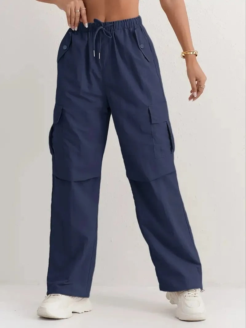 Women's Casual Drawstring Cargo Trousers with Pockets