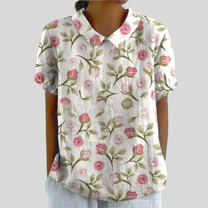 Women's Collared Floral Print Casual Top