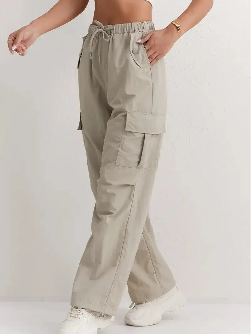 Women's Casual Drawstring Cargo Trousers with Pockets