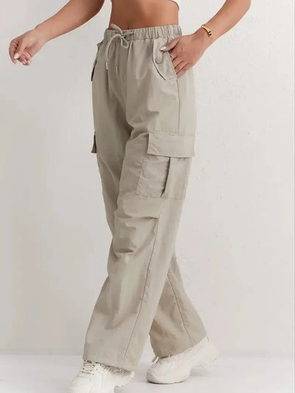 Women's Casual Drawstring Cargo Trousers with Pockets