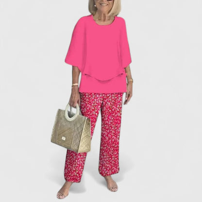 Women's Patterned Top and Trouser Two-Piece Set