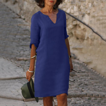 Women's Plain V-Neck Knee-Length Dress