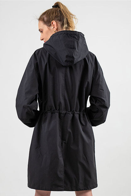 Women's Hooded Long Coat with Button Front