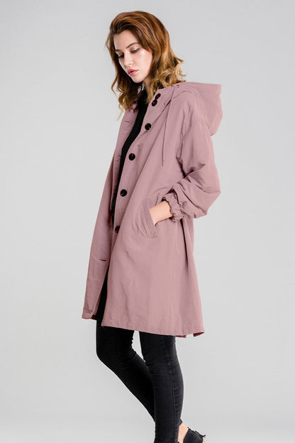 Women's Hooded Long Coat with Button Front