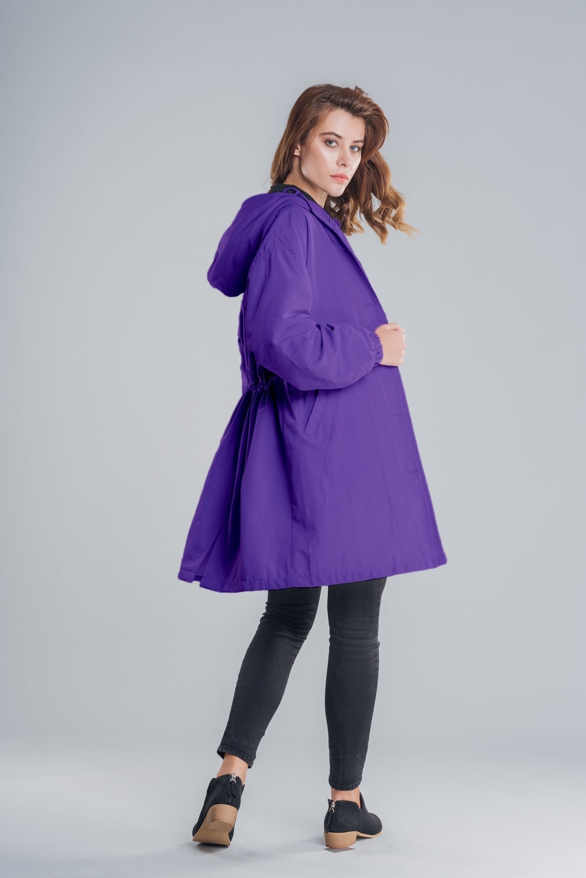 Women's Hooded Long Coat with Button Front