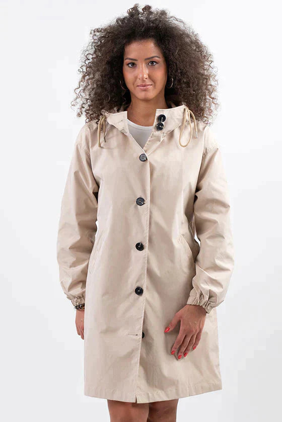 Women's Hooded Long Coat with Button Front