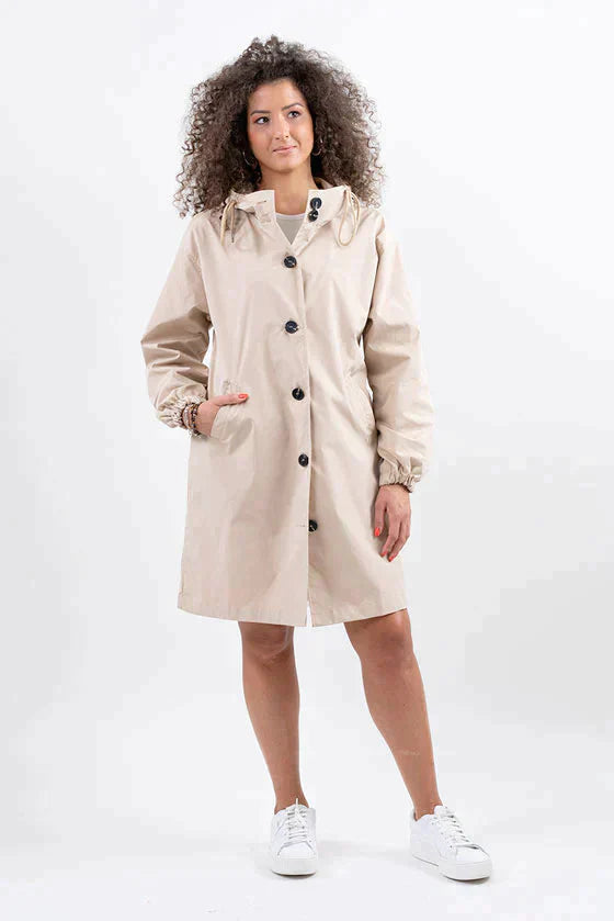 Women's Hooded Long Coat with Button Front