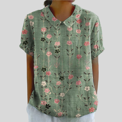 Women's Collared Floral Print Casual Top