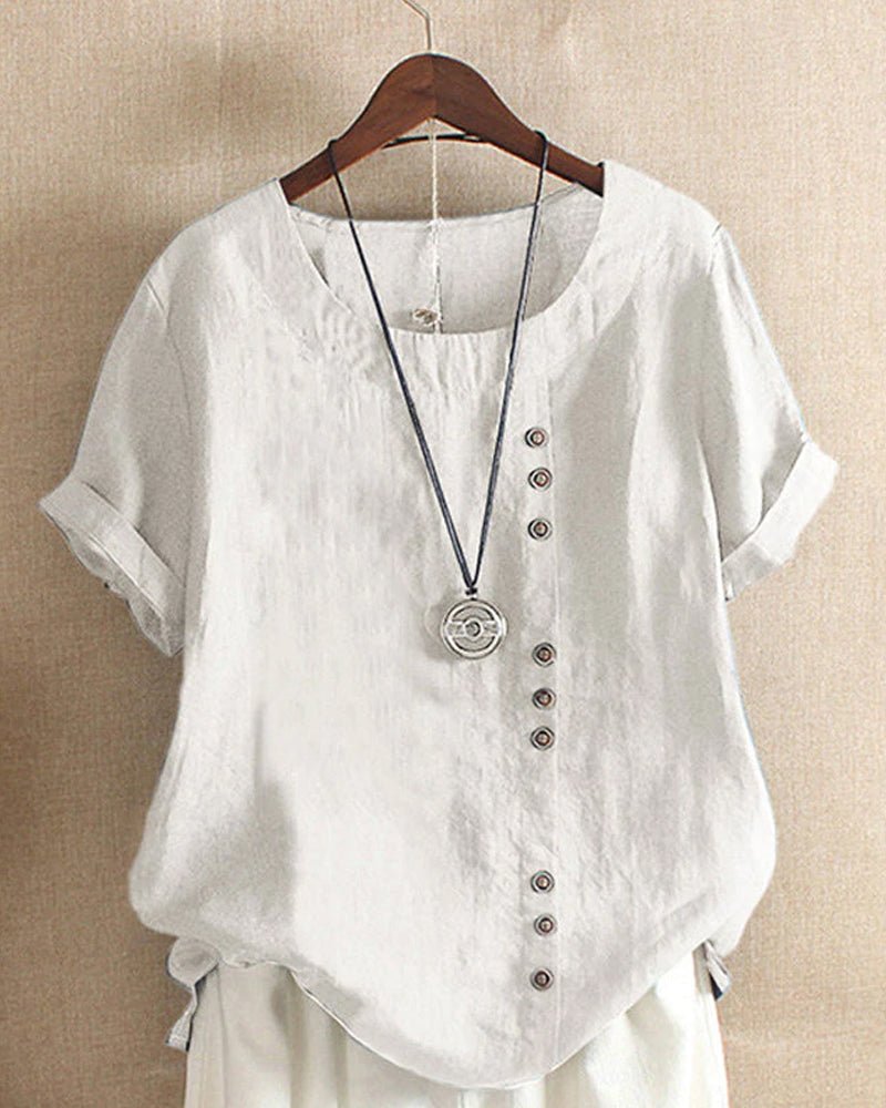 Women's Button-Accented Casual Linen Blouse
