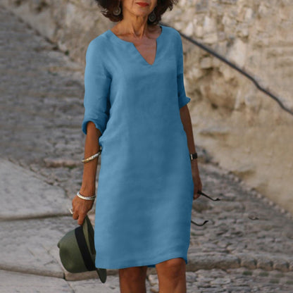 Women's Plain V-Neck Knee-Length Dress