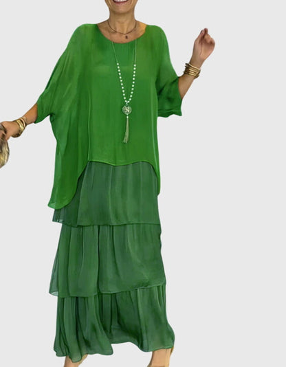 Women's Bohemian Tiered Maxi Dress with Built-In Shorts