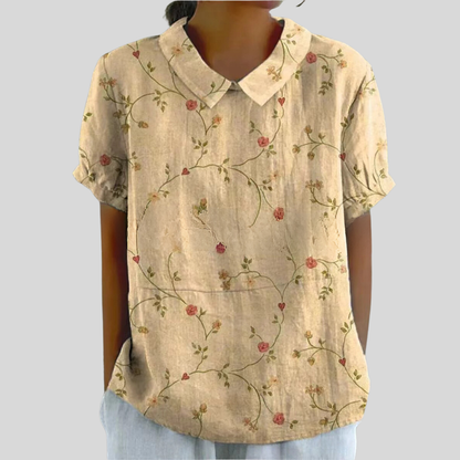 Women's Collared Floral Print Casual Top