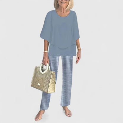 Women's Patterned Top and Trouser Two-Piece Set