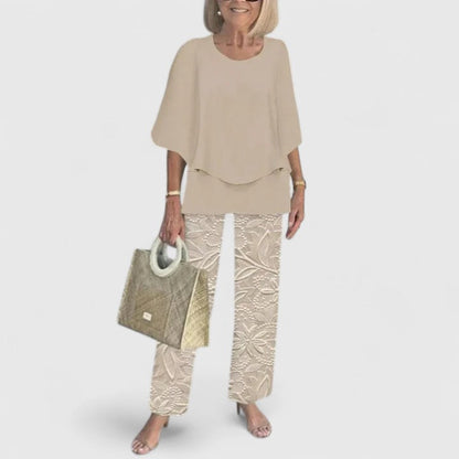 Women's Patterned Top and Trouser Two-Piece Set