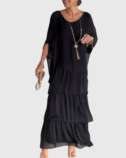 Women's Bohemian Tiered Maxi Dress with Built-In Shorts