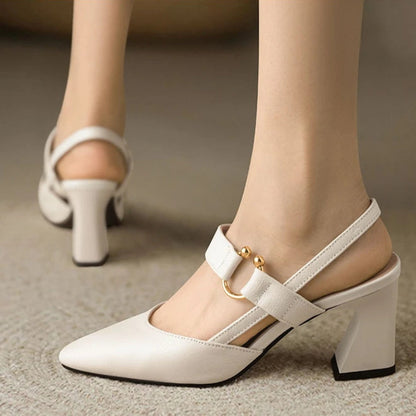 Women's Pointed-Toe Mary Jane Chunky Heel Slingbacks