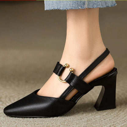 Women's Pointed-Toe Mary Jane Chunky Heel Slingbacks