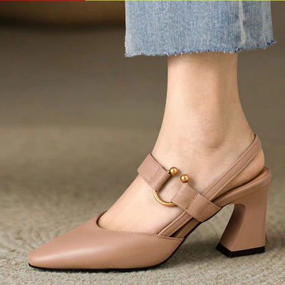 Women's Pointed-Toe Mary Jane Chunky Heel Slingbacks