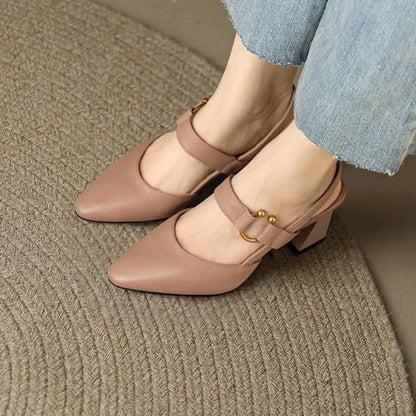 Women's Pointed-Toe Mary Jane Chunky Heel Slingbacks
