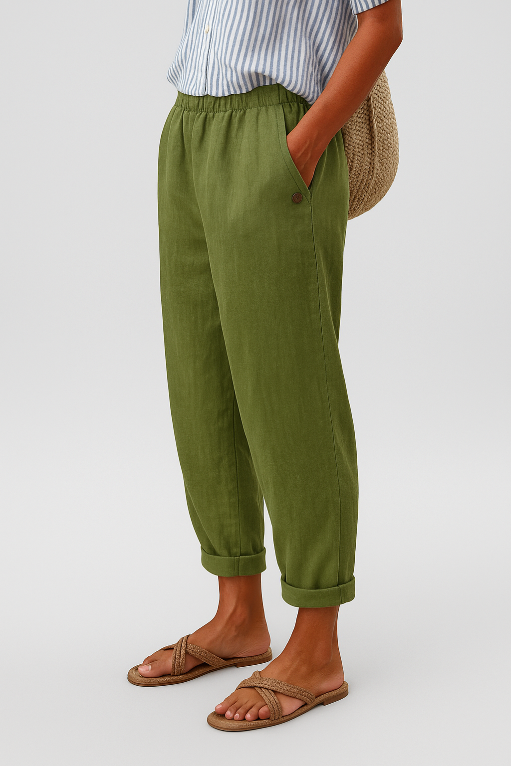 Women's Casual Cuffed Trousers with Pockets