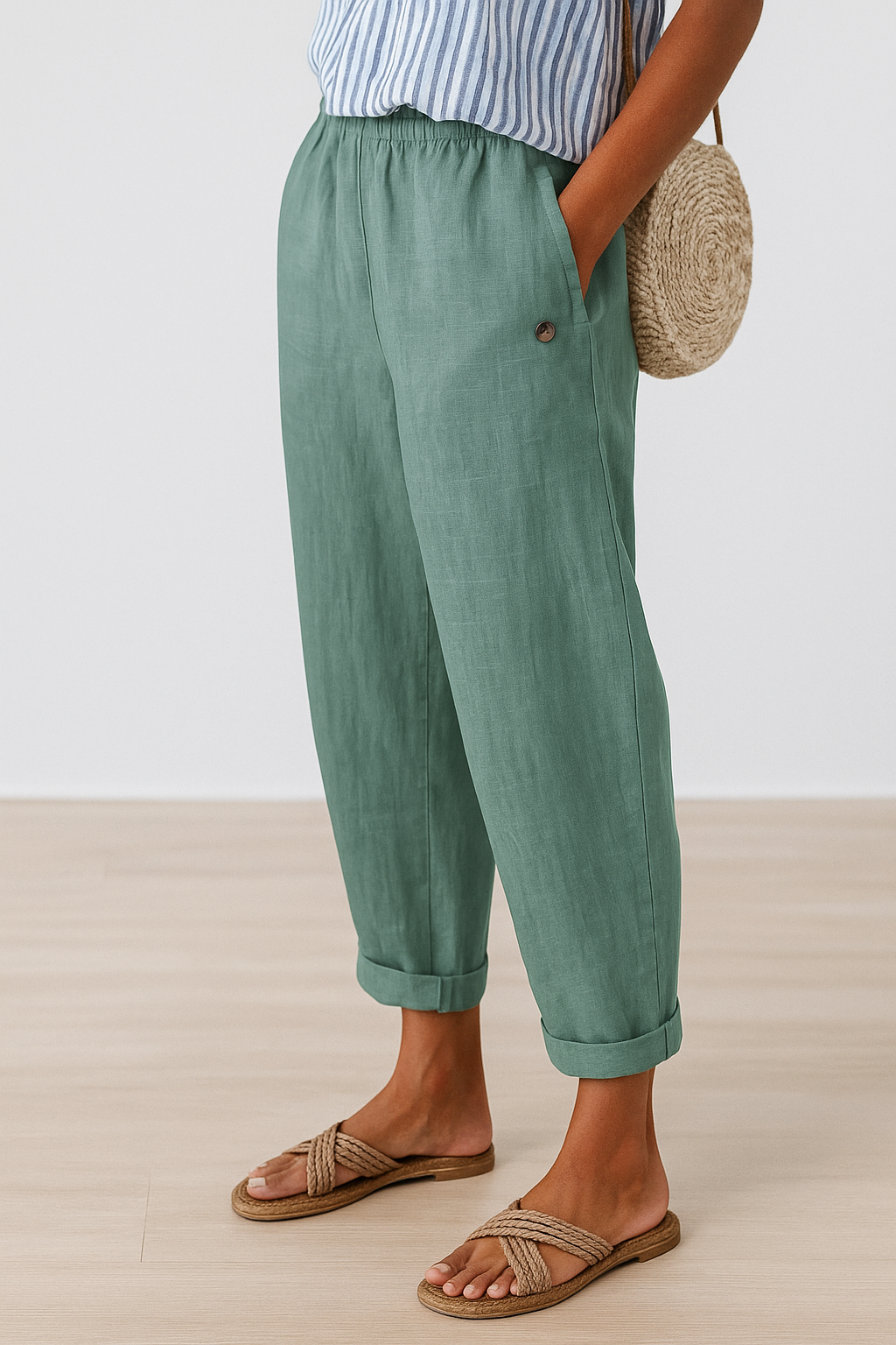 Women's Casual Cuffed Trousers with Pockets