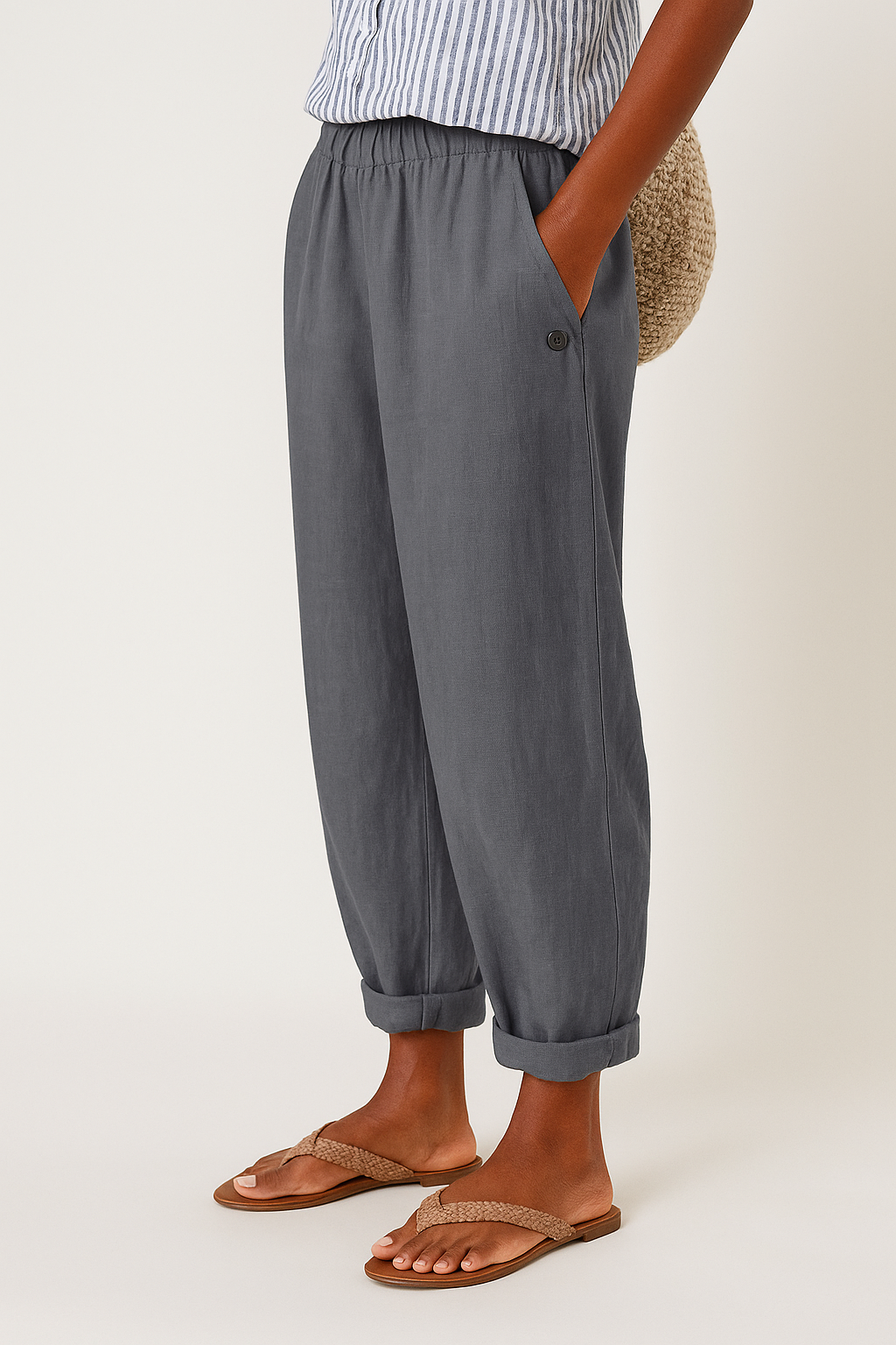 Women's Casual Cuffed Trousers with Pockets