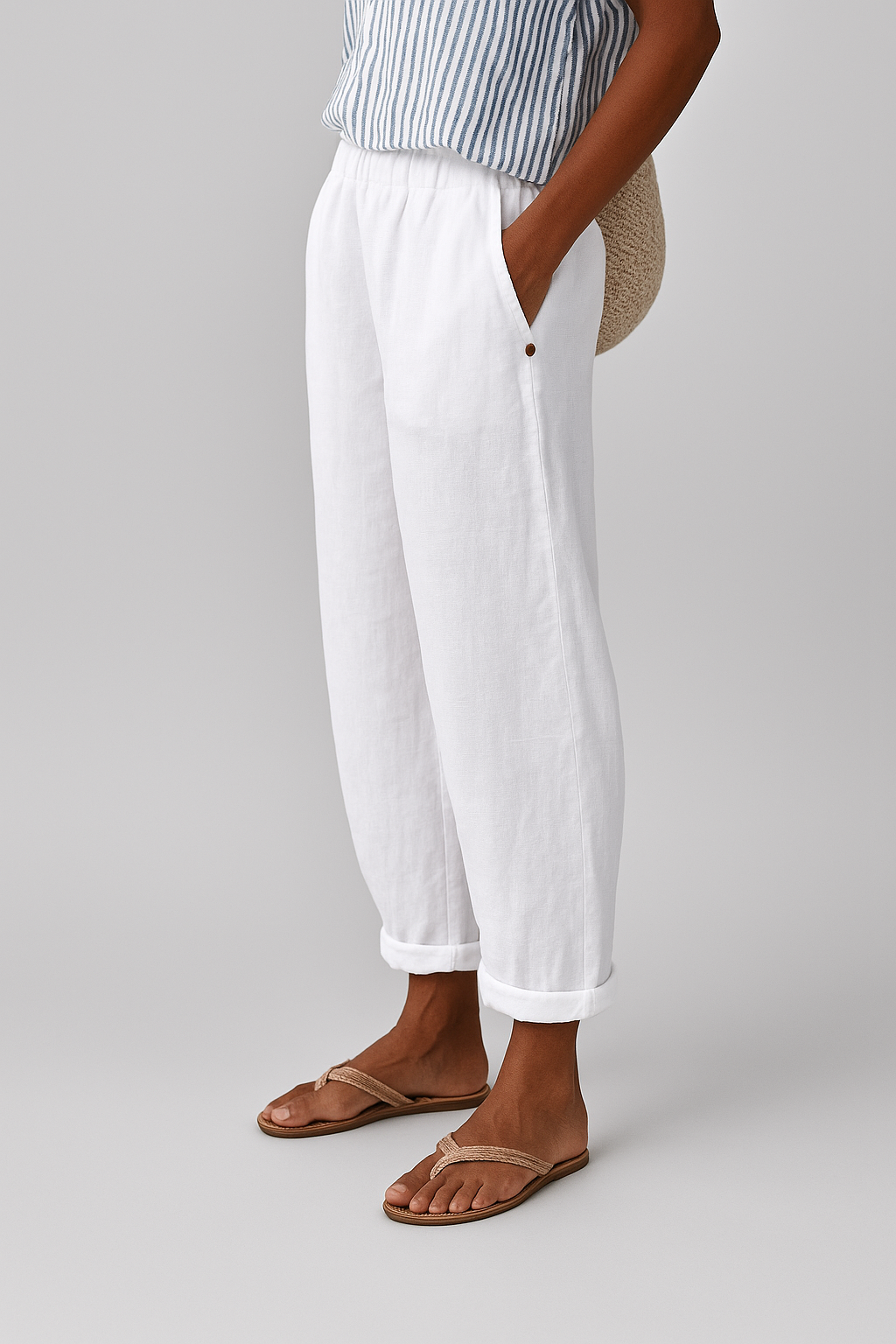 Women's Casual Cuffed Trousers with Pockets
