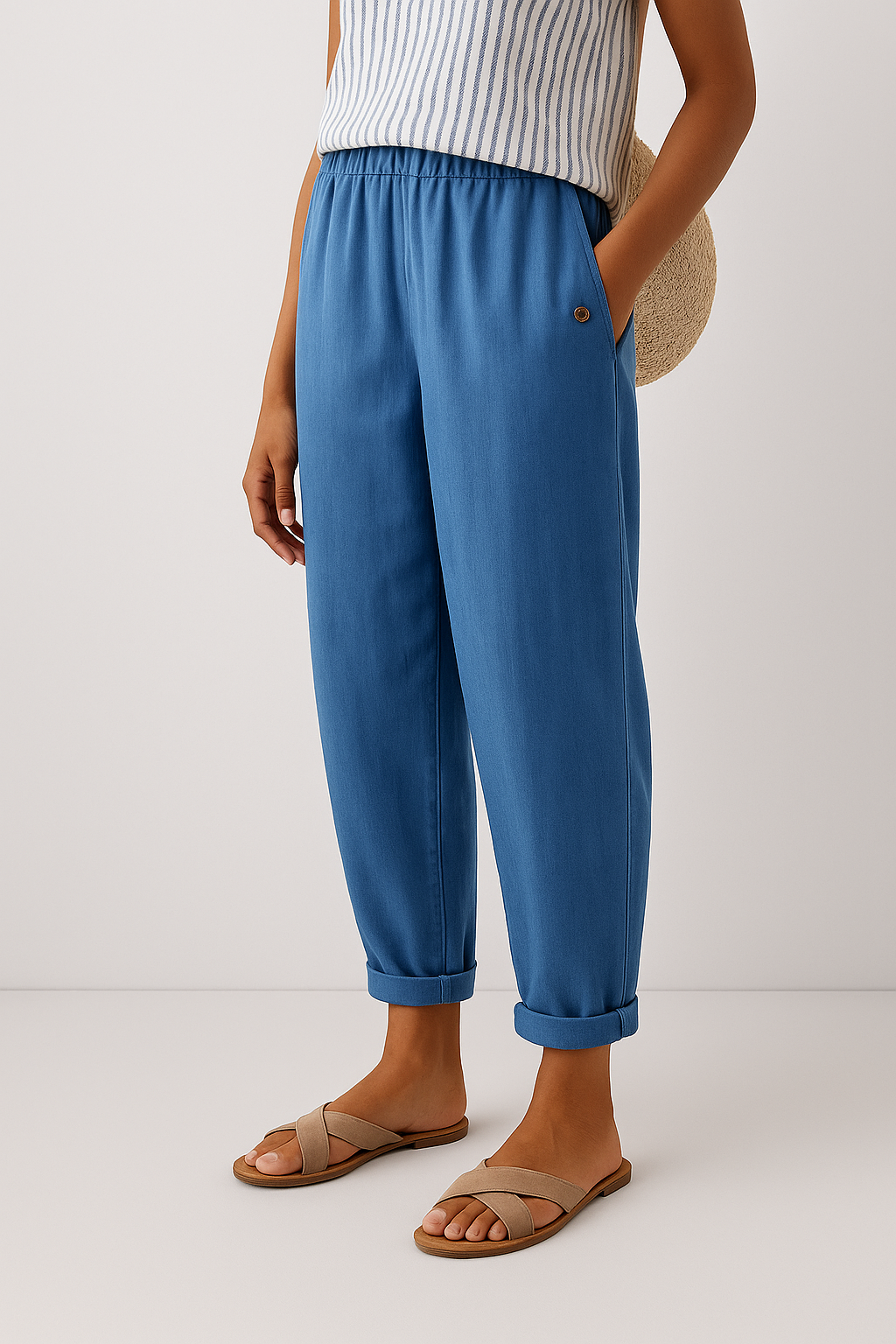 Women's Casual Cuffed Trousers with Pockets