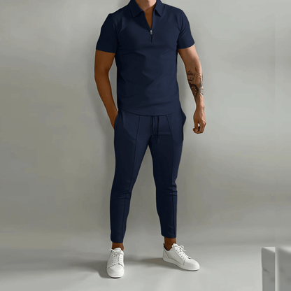 Men's Zip-Front Shirt and Pants Two-Piece Set