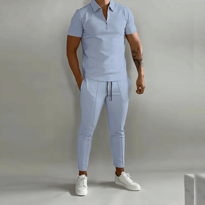Men's Zip-Front Shirt and Pants Two-Piece Set