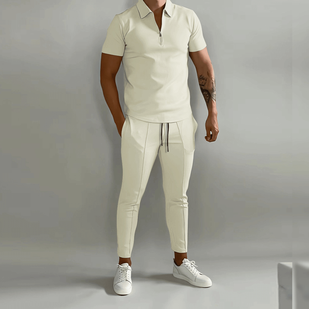 Men's Zip-Front Shirt and Pants Two-Piece Set
