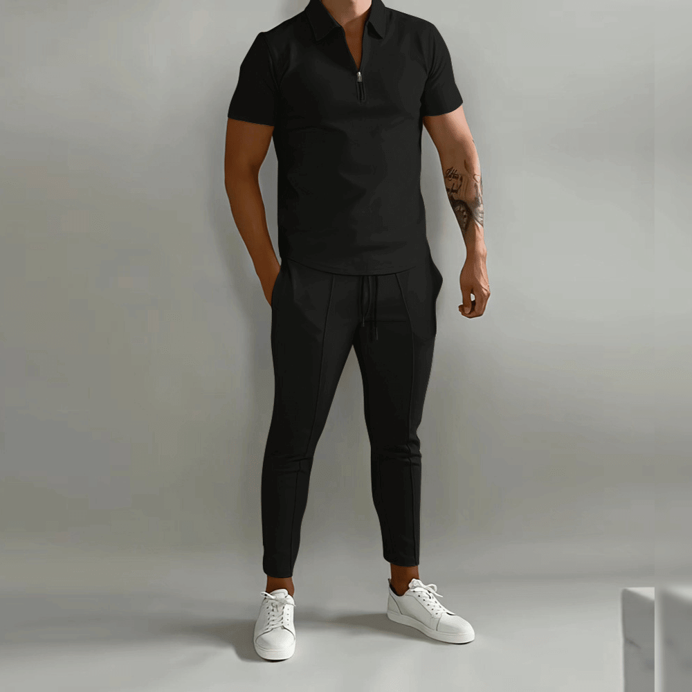 Men's Zip-Front Shirt and Pants Two-Piece Set
