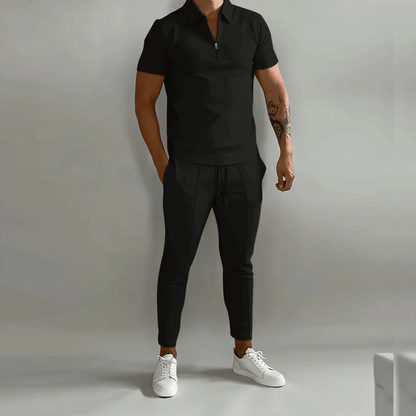 Men's Zip-Front Shirt and Pants Two-Piece Set