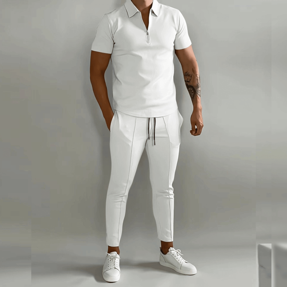 Men's Zip-Front Shirt and Pants Two-Piece Set