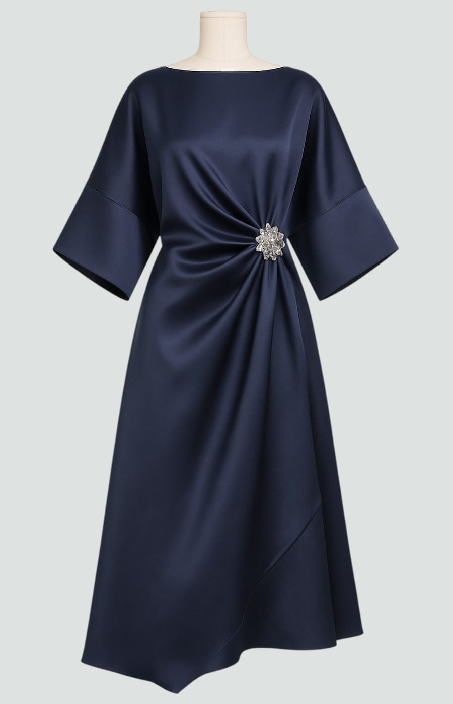 Women's Brooch-Accented Draped Sophisticated Maxi Dress