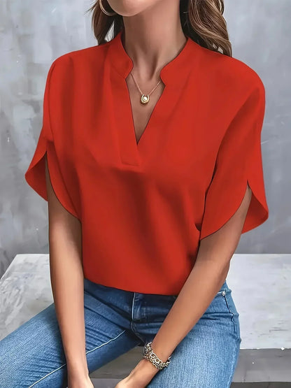 Women's Split-Sleeve Sophisticated V-Neck Blouse