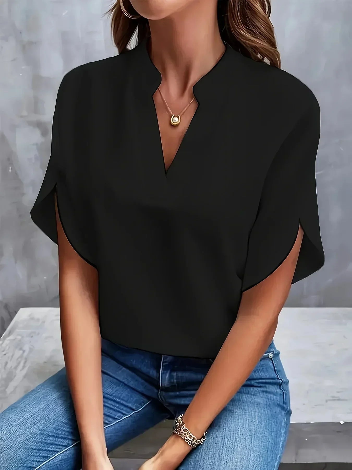 Women's Split-Sleeve Sophisticated V-Neck Blouse