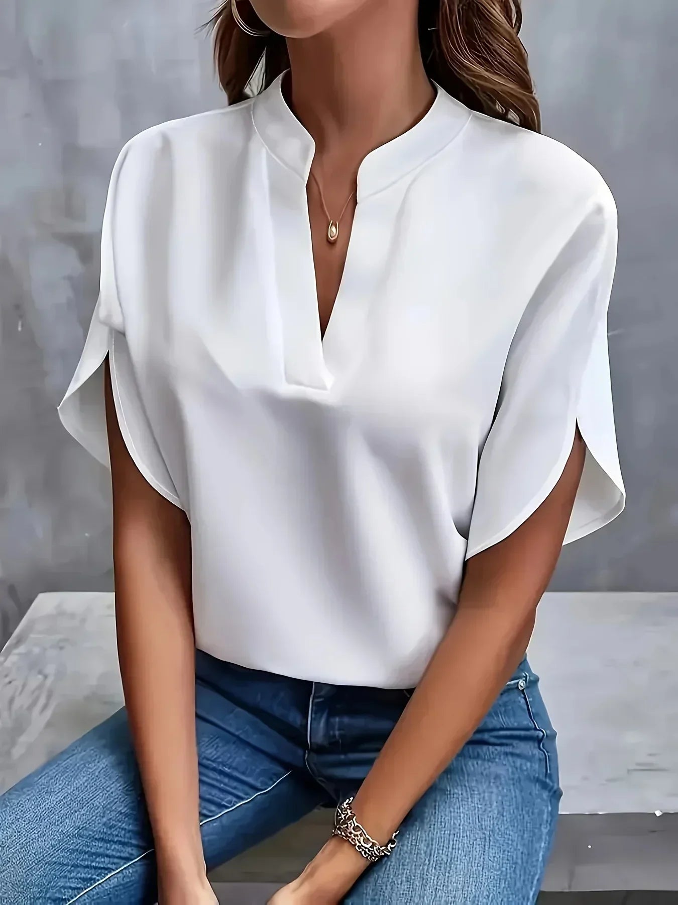 Women's Split-Sleeve Sophisticated V-Neck Blouse