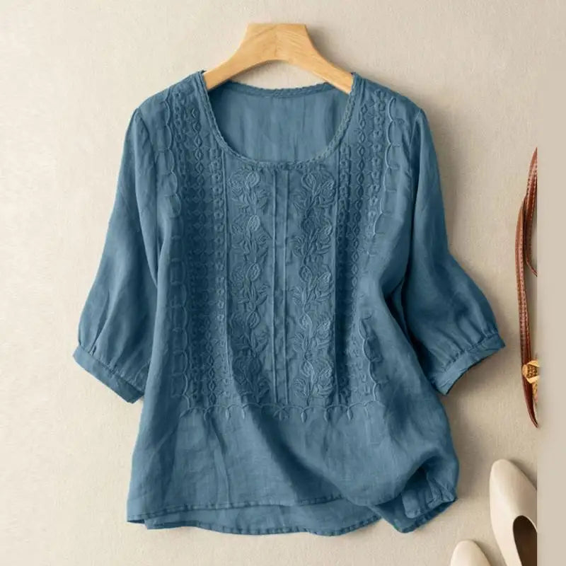 Women's Crew-Neck Embroidered Blouse