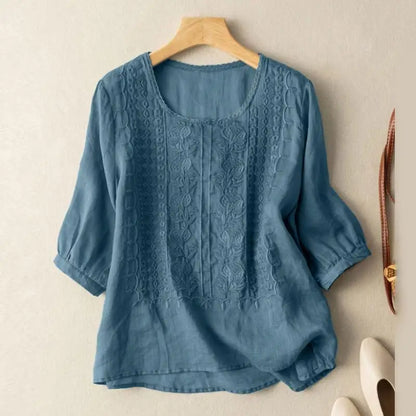 Women's Crew-Neck Embroidered Blouse