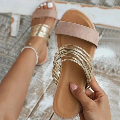 Women's Double-Strap Open-Toe Slide Flats
