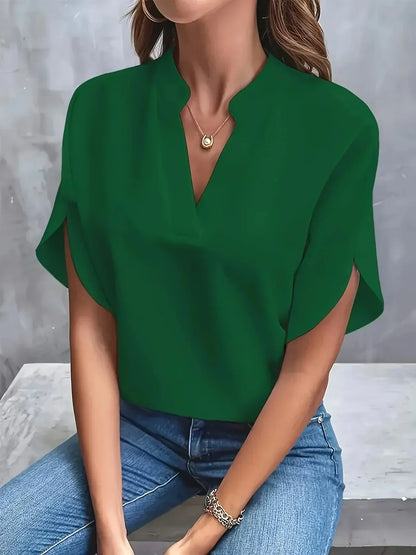 Women's Split-Sleeve Sophisticated V-Neck Blouse